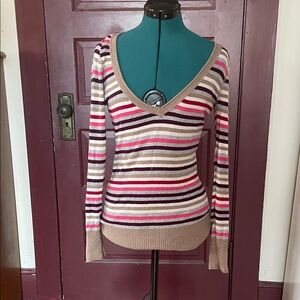 Aeropostale Multicolor Striped V-Neck Sweater